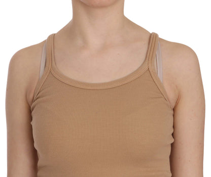 PINK MEMORIES Beige Sleeveless Spaghetti Strap Tank Blouse