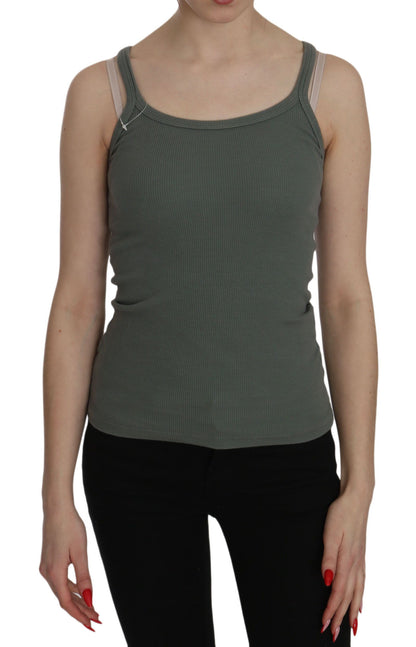 PINK MEMORIES Green Spaghetti Strap Slim Fit Casual Tank Top Blouse