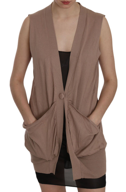 PINK MEMORIES Brown 100% Cotton Sleeveless Cardigan Top Vest