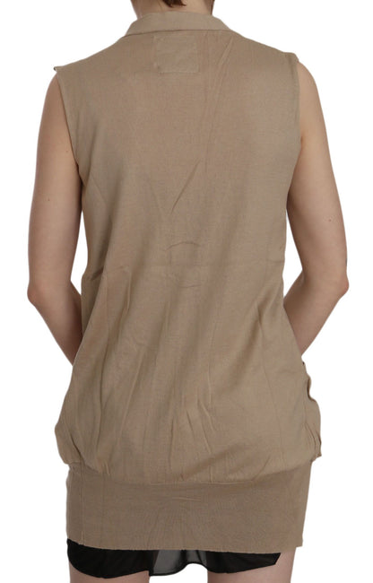 PINK MEMORIES Brown 100% Cotton Sleeveless Cardigan Top Vest