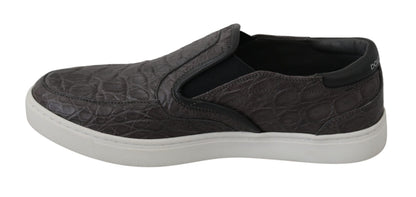 Dolce & Gabbana Gray Leather Flat Caiman Mens Loafers Shoes