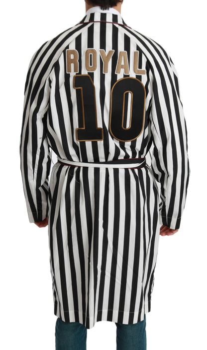 Dolce & Gabbana Black Coat Nightgown  White Cotton Robe