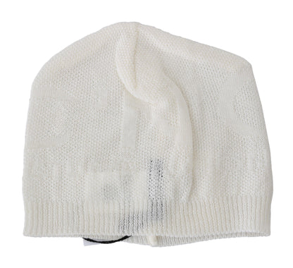Costume National Beanie White Wool Blend Branded Hat