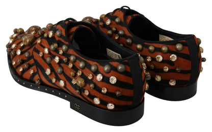 Dolce & Gabbana Orange Pony Hair Crystal Dress Broque Shoes