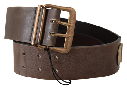 Ermanno Scervino Brown Leather Wide Bronze Buckle Waist Belt