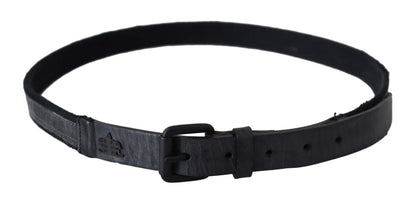 Ermanno Scervino Black Leather Logo Buckle Waist