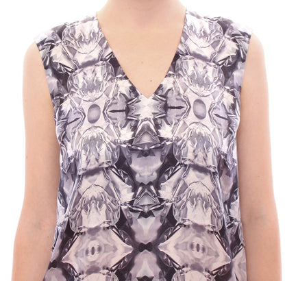 Arzu Kaprol Gray Blue Silk Sleeveless Top Shirt Blouse