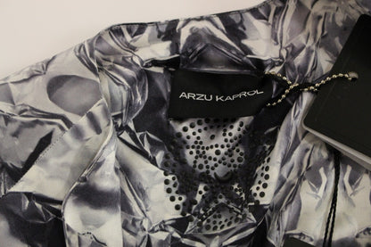 Arzu Kaprol Gray Blue Silk Sleeveless Top Shirt Blouse