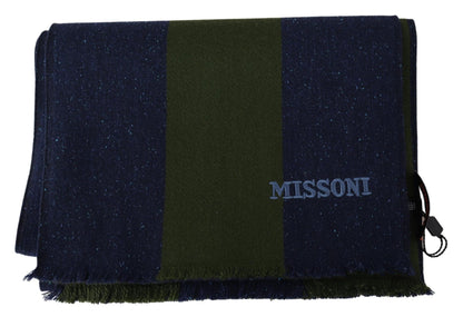 Missoni Blue Green Wool Unisex Neck Wrap Shawl Blue