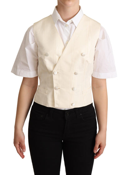 Dolce & Gabbana Beige Silk Sleeveless Waistcoat Vest