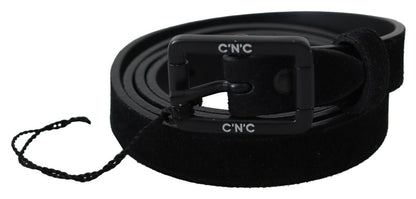 Costume National Black Leather Velvet Square Buckle Waist