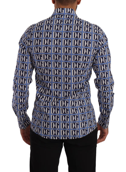 Dolce & Gabbana Blue Logo Mania Slim Fit Cotton Shirt