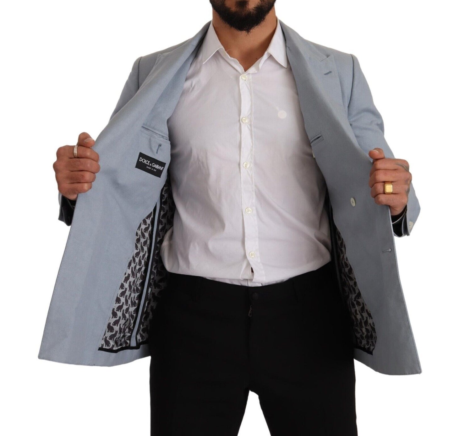 Dolce & Gabbana Blue Cotton Linen Slim Fit Jacket Coat Blazer