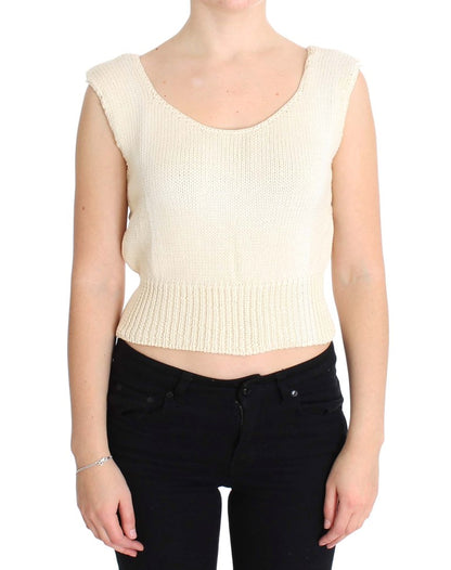 PINK MEMORIES Beige Cotton Blend Knitted Sleeveless Sweater