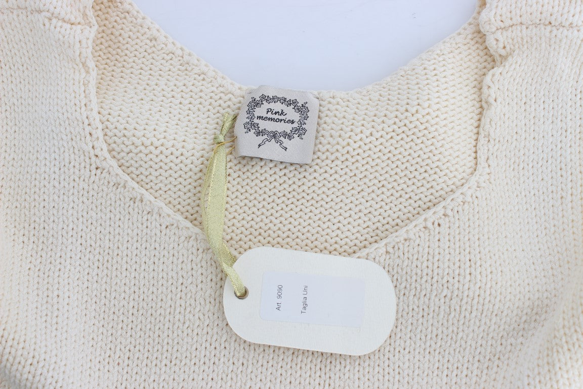 PINK MEMORIES Beige Cotton Blend Knitted Sleeveless Sweater