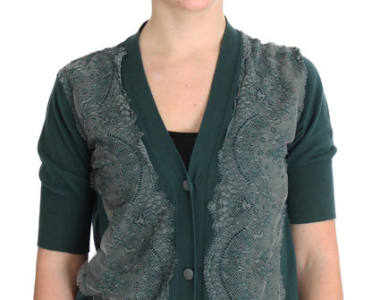 PINK MEMORIES Green Lace Cotton Cardigan Sweater