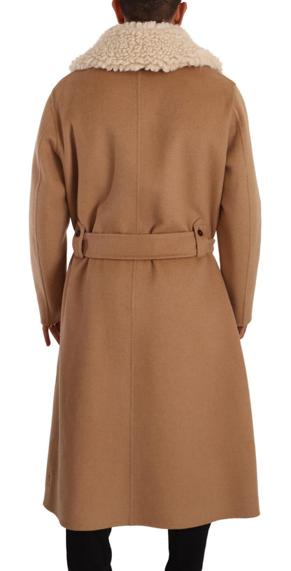 Dolce & Gabbana Beige Camel Skin Cashmere Shearling Overcoat Jacket
