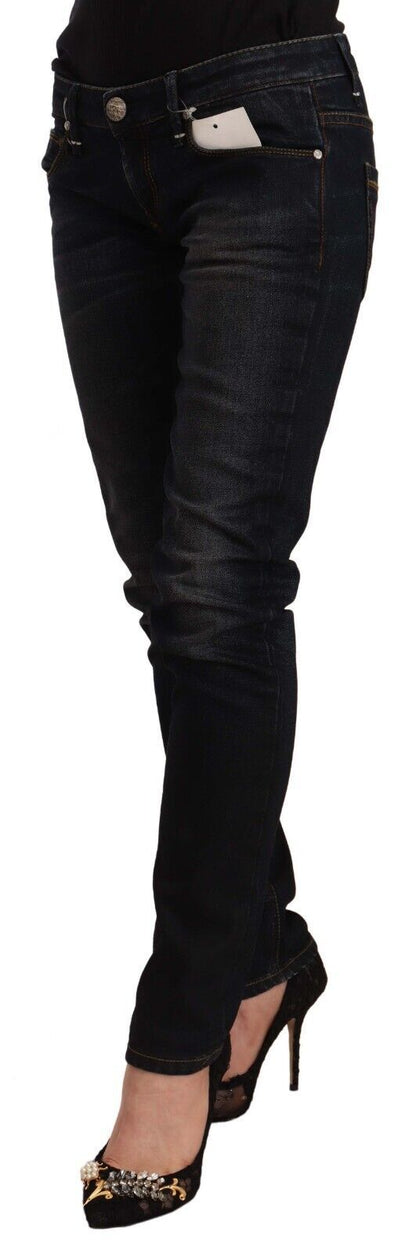 Acht Black Washed Cotton Low Waist Slim Fit Denim Jeans