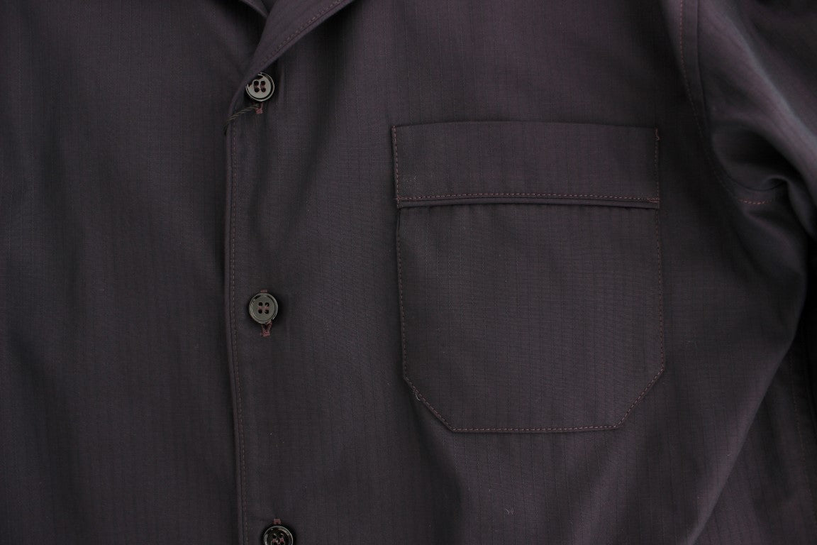 Dolce & Gabbana Purple Striped Cotton Pajama Lounge Shirt