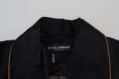 Dolce & Gabbana Black 100% Silk Robe Coat Wrap  Jacket