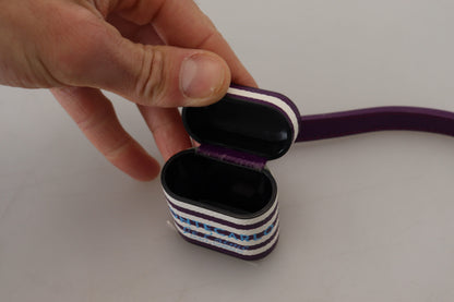 Dolce & Gabbana Purple Leather Strap Gold Metal Logo Airpods Case