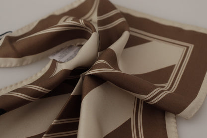 Dolce & Gabbana Brown Stripes DG Logo Square Mens Handkerchief Scarf
