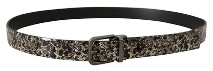 Dolce & Gabbana Black Marble Print Leather Gray Logo Belt