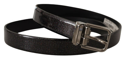 Dolce & Gabbana Black Vernice Puntinata Leather Silver Tone Metal Belt