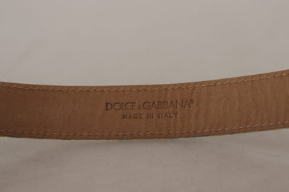 Dolce & Gabbana Blue Leather Jacquard Embossed Gold Metal Buckle Belt