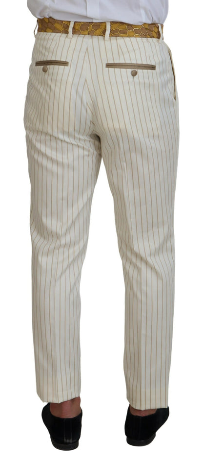 Dolce & Gabbana Off White Gold Striped Tuxedo Slim Fit Suit