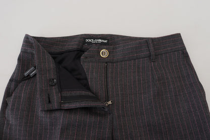 Dolce & Gabbana Gray Stripes Wool Tapered Women Pants