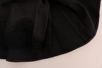 Dolce & Gabbana Black Floral Jacquard Silk A-Line Skirt