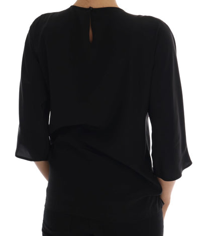 Dolce & Gabbana Black Silk Fairy Tale Top Crystal Blouse