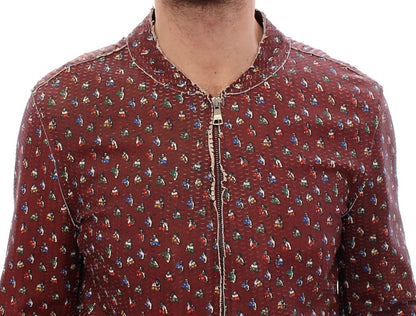 Dolce & Gabbana Bordeaux Leather Boxer Print Jacket Coat