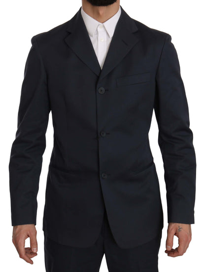 Romeo Gigli Two Piece 3 Button Cotton Blue Solid Suit
